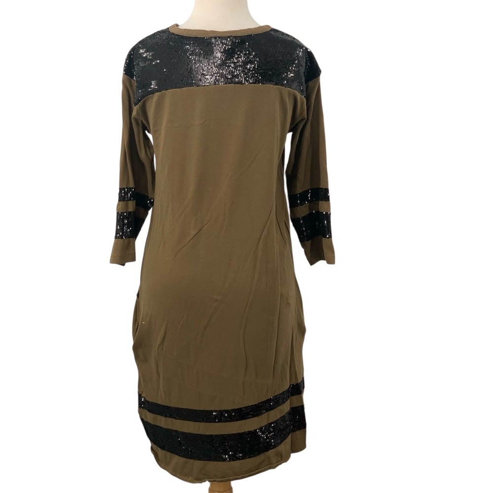 H&M Studio Women's 3/4 Sleeve Pullover Midi Dress Olive Green/Black Sequins Sz 4 - Picture 5 of 9